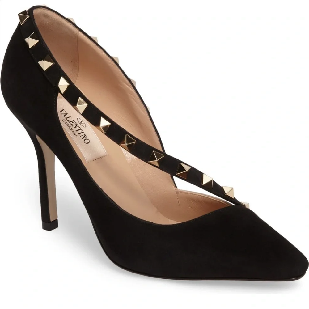 Valentino Black Suede Rockstud Pointed-Toe Heel - Picture 1 of 8